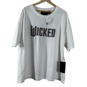Wicked x Forever 21 Plus White Rhinestone Logo Graphic T-Shirt Size 1X NEW